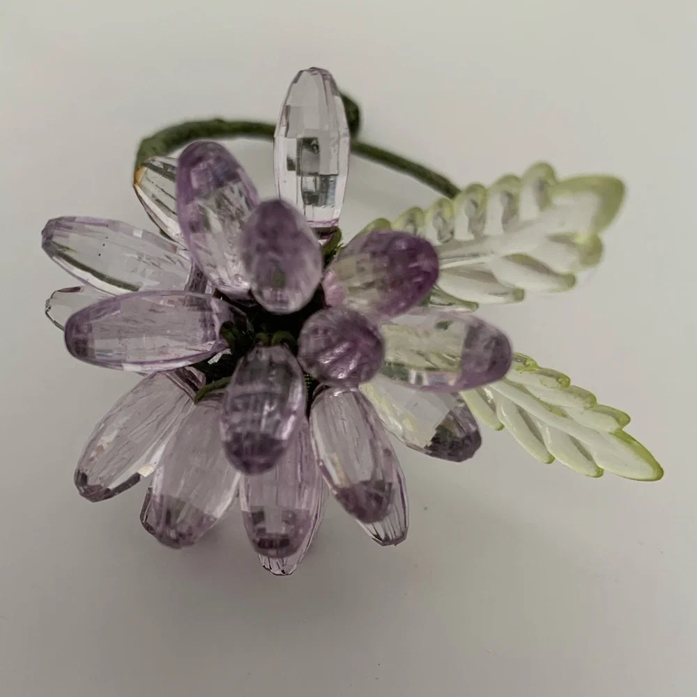 Wine Glass Charms Set of 6 Plastic Flower 3D Rings Pink Green Purple Orange